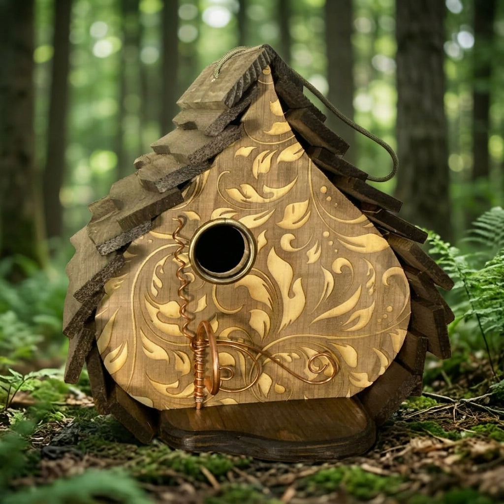Light Colored Engraved Dome birdhouse, front view