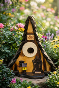 Burned A-frame birdhouse, front view