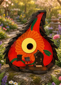 Red Floral Gourd birdhouse in a garden