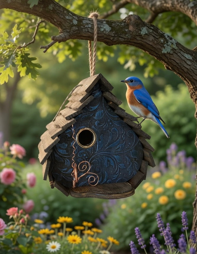 Blue floral engraved dome