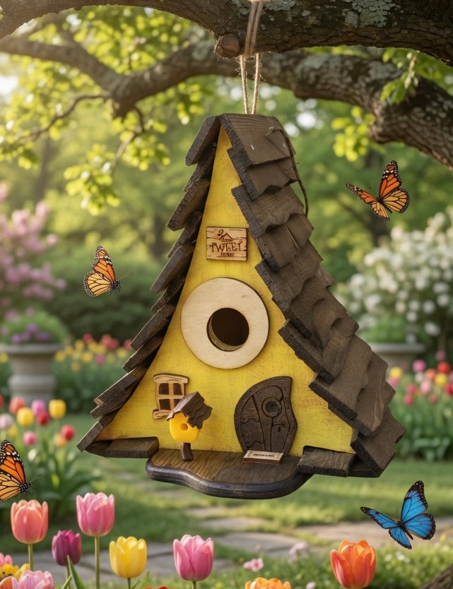 A-frame Yellow Rustic Birdhouse
