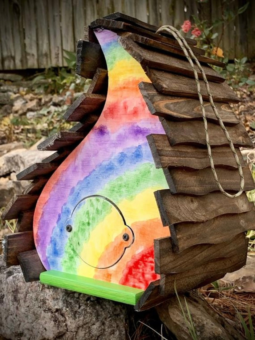 Watercolor Tie Dye Whimsical Birdhouse
