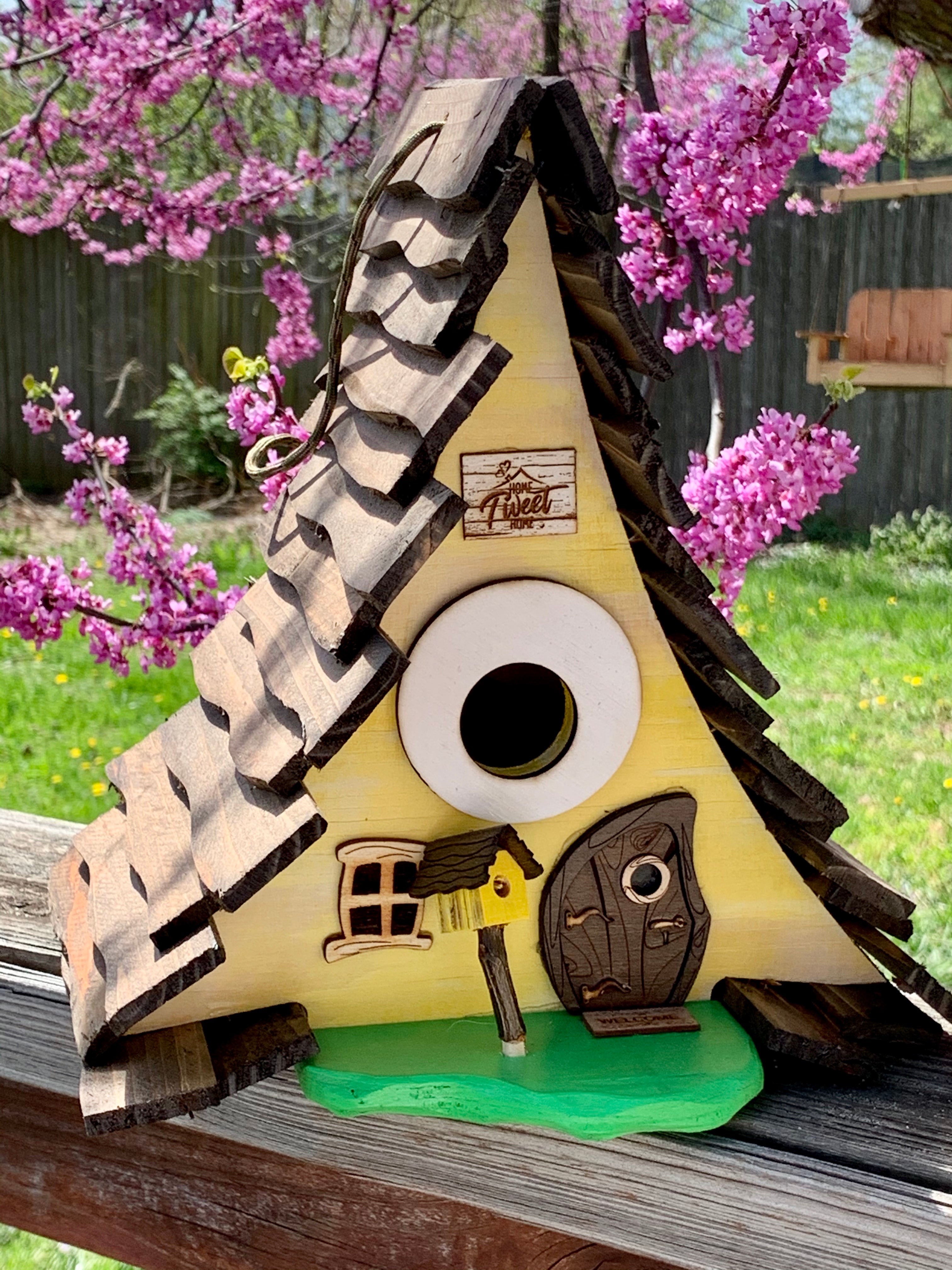 A-frame Yellow Rustic Birdhouse